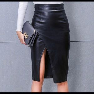 Faux leather midi skirt
